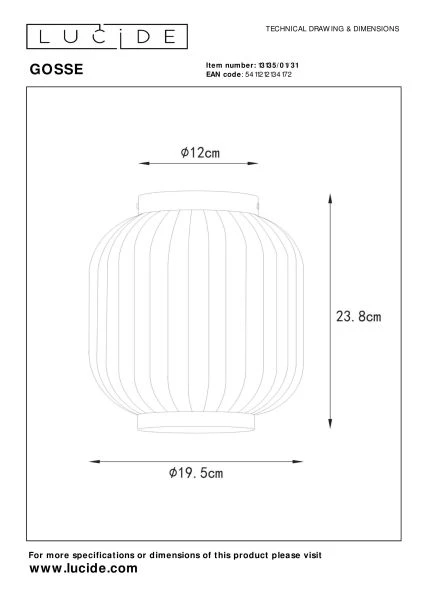 Lucide GOSSE - Flush ceiling light - Ø 19,5 cm - 1xE27 - White - technical